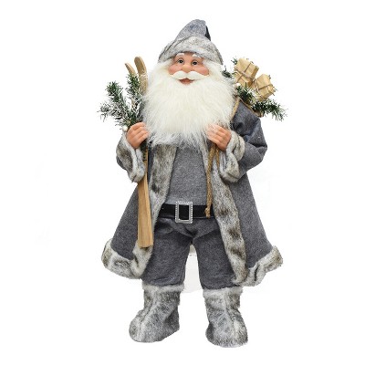 Northlight 24.5" Gray and White Standing Santa Claus with Skis Christmas Figurine