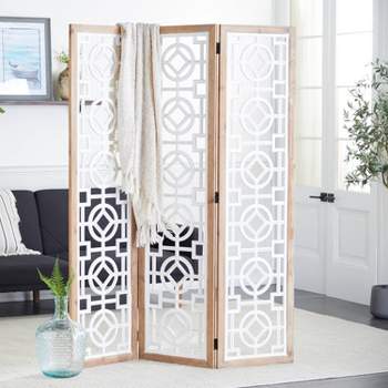 Farmhouse Wood Patterned Room Divider Screen White - Olivia & May