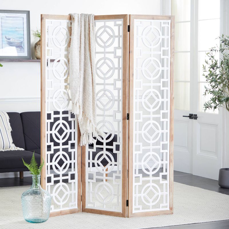 Farmhouse Wood Patterned Room Divider Screen White - Olivia &#38; May, 1 of 22