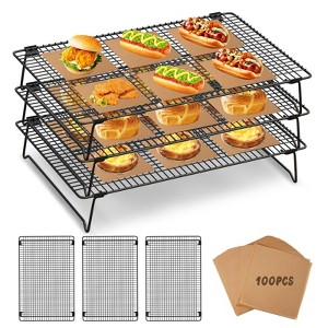 Angel Sar 3-Tier Stackable Cooling Rack Set with 100 Parchment Papers, Non-Stick Wire Baking Racks 17x11 Inch for Cookies, Pizza, Cakes - 1 of 4