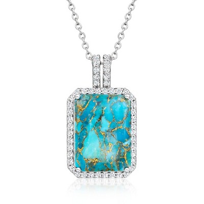 Ross-Simons Turquoise and 1.90 ct. t.w. White Zircon Pendant Necklace in Sterling Silver Size 18