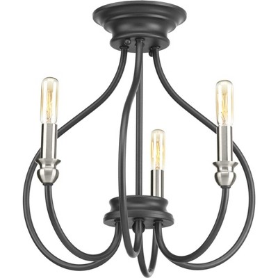 Graphite and Nickel 3-Light Semi-Flush Mount Chandelier