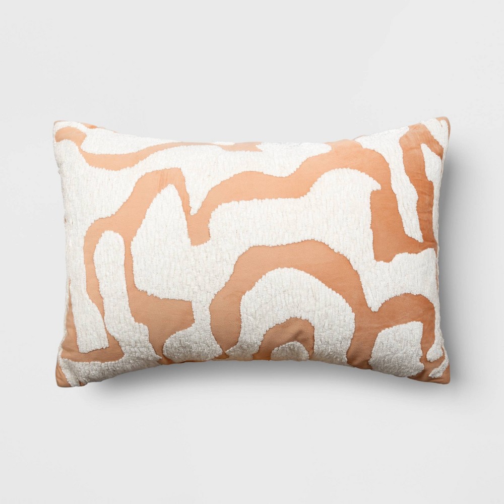 Photos - Pillow Oversize Geometric Patterned Chenille and Velvet Lumbar Throw  Terra