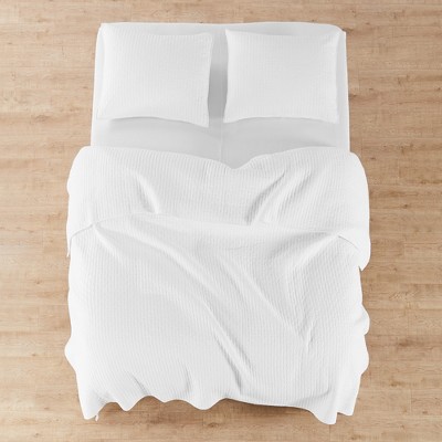White Cotton Twin Reversible Quilt Set with Sham