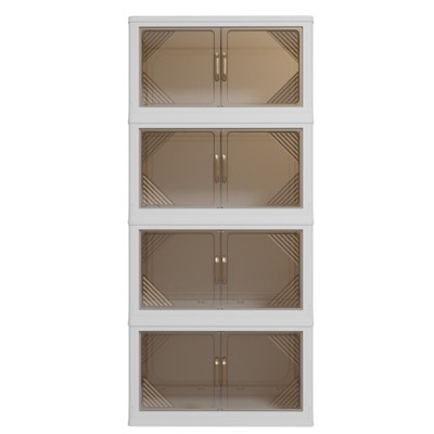 FONTOI 4-Tier Foldable Storage Box with Clear Doors&Wheels, Stackable Storage Container for Bedrooms Living Rooms Office, Beige, 15.35"*56.68"*25.59"