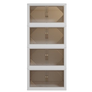 FONTOI 4-Tier Foldable Storage Box with Clear Doors&Wheels, Stackable Storage Container for Bedrooms Living Rooms Office, Beige, 15.35"*56.68"*25.59" - 1 of 4