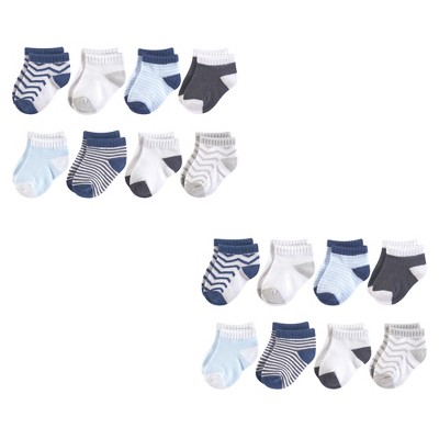 Image of Luvable Friends Infant Boy Fun Essential Socks, Gray Blue Chevron 16-Piece, 0-6 Months