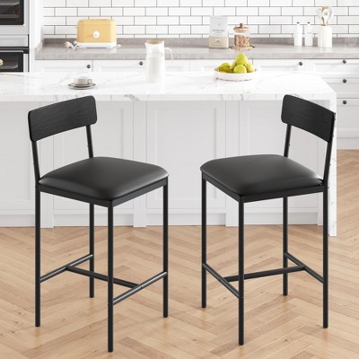 Bar Stools Set of 4, 37 Inch Barstools With Metal Legs PU Seats Chairs