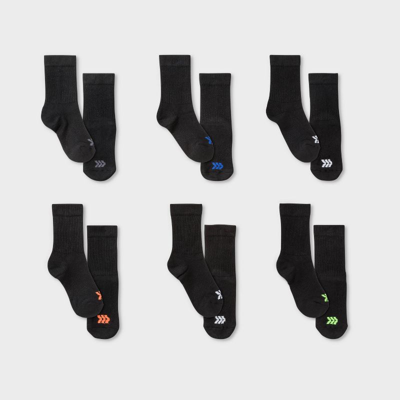 Kids' 6pk Crew Socks - All In Motion™ Black, 1 of 3
