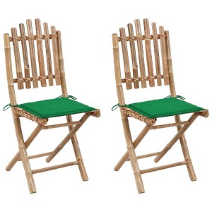 vidaXL Folding Patio Chairs 2 pcs with Cushions Bamboo - 1 of 1
