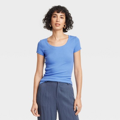 Women's Slim Fit Short Sleeve Ribbed Scoop Neck T-Shirt - A New Day™
