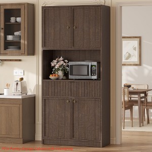 Tall Kitchen Pantry Cabinet, 70" Dining Room Pantry Storage Cabinet with Countertop, Fluted Kitchen Hutch Cabinets w/Doors and Drawer - 1 of 4