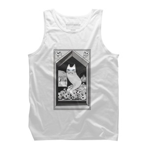 Men's Design By Humans Ghost cat the Keeper of the Crypt By runcatrun Tank Top - 1 of 2