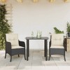 vidaXL 3 Piece Patio Dining Set - Black PE Rattan/Tempered Glass Table/Chairs - Outdoor Garden/Patio Furniture - 2 of 4