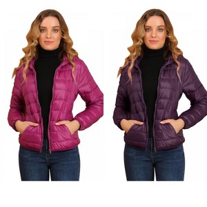INSPIRE CHIC Women's Hooded Packable Thickened Short Down Puffer Jacket 2 Packs - 1 of 4