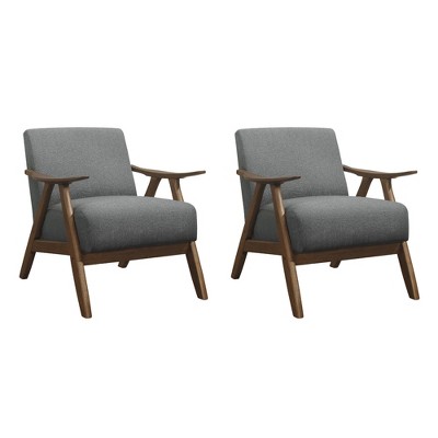 Lexicon Damala Collection Retro Inspired Wood Frame Accent Chair Seat with Polyester Fabric for Living Rooms and Offices, Grey (2 Pack)