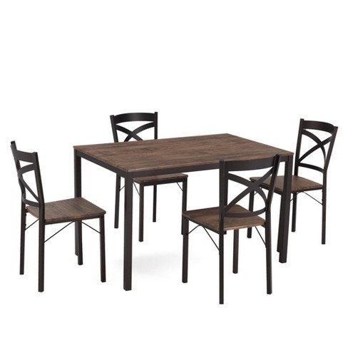 JOMEED 5 Piece Metal Frame Kitchen Dining Table and Chairs Set Brown Black