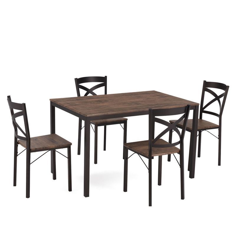 JOMEED 5 Piece Metal Frame Kitchen Dining Table and Chairs Set, Brown/Black, 1 of 7