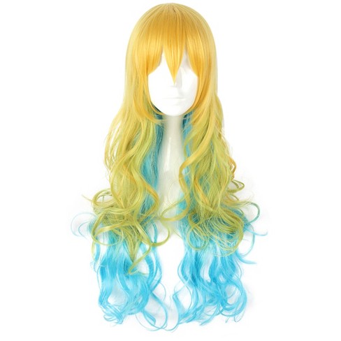 Blue and cheap blonde wig