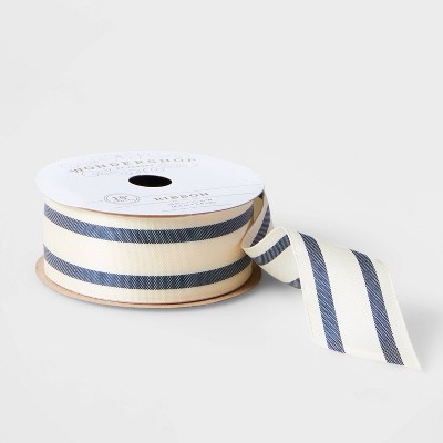 1.5" Fabric Ribbon Blue/Cream Stripe 15ft - Wondershop™