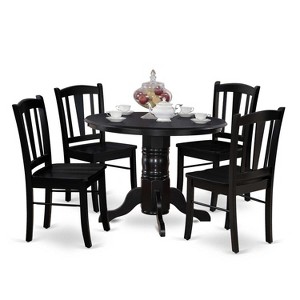 HomeStock 5-Piece Black Finish Solid Wood Top Dining table with 4 Chairs - 1 of 4