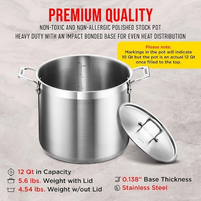 Brushed Stainless Steel Induction Stockpot with Lid and Riveted Handles