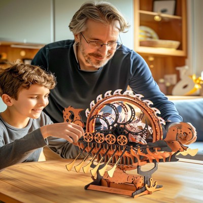 Robotime 3D Puzzles Wooden Dragon Boat Mechanical Gear Model Kit Birthday Gift Toys for Adult Kids, Multicolored, 18.35"*18.14"*14.49"