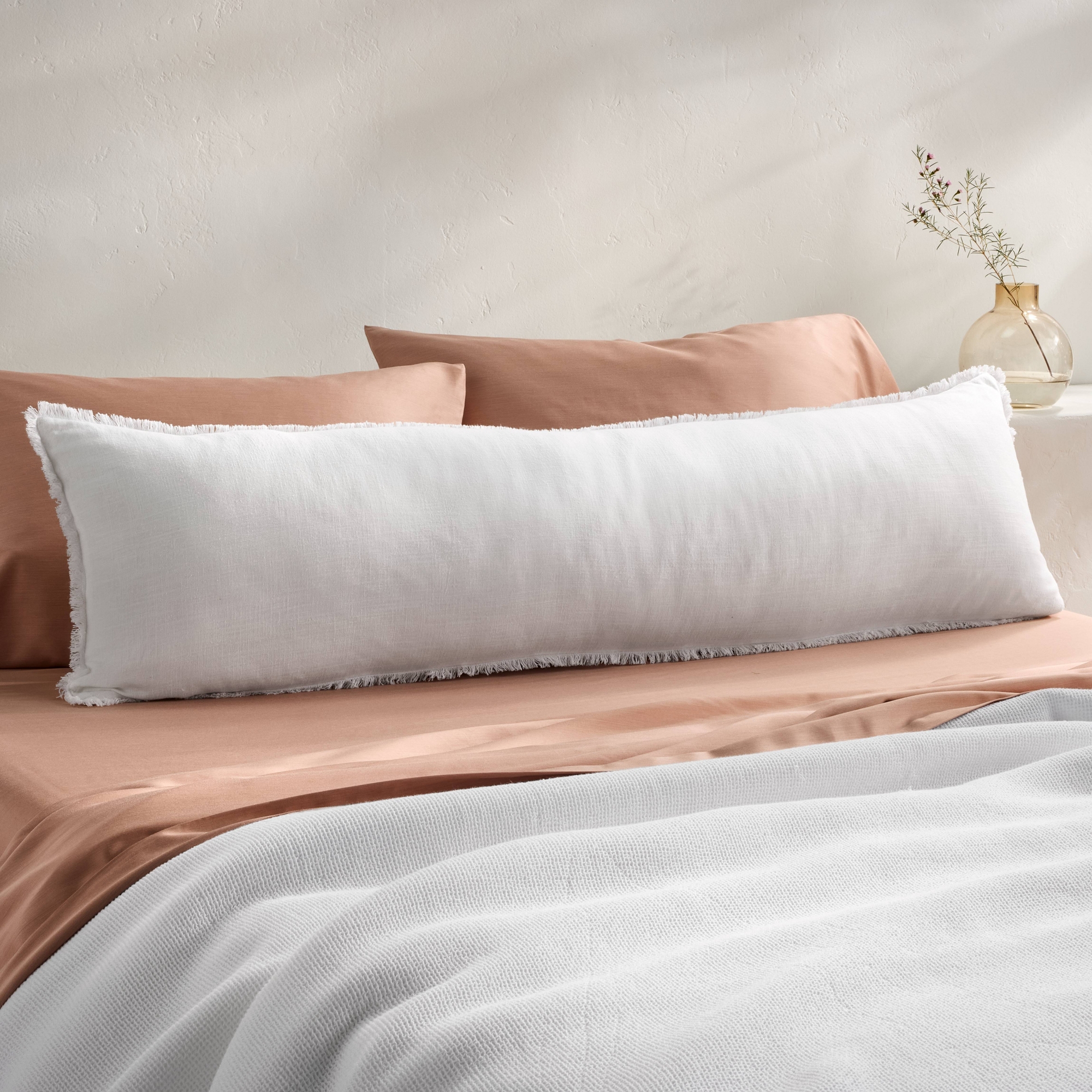 Lumbar Heavyweight Linen Blend Throw Pillow White - Casaluna™