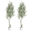 Whizmax Curved Artificial Olive Trees, Tall Faux Plant White Planter, Fake Olive Trees with Natural Wood Trunk for Home Office Decor - 2 of 4