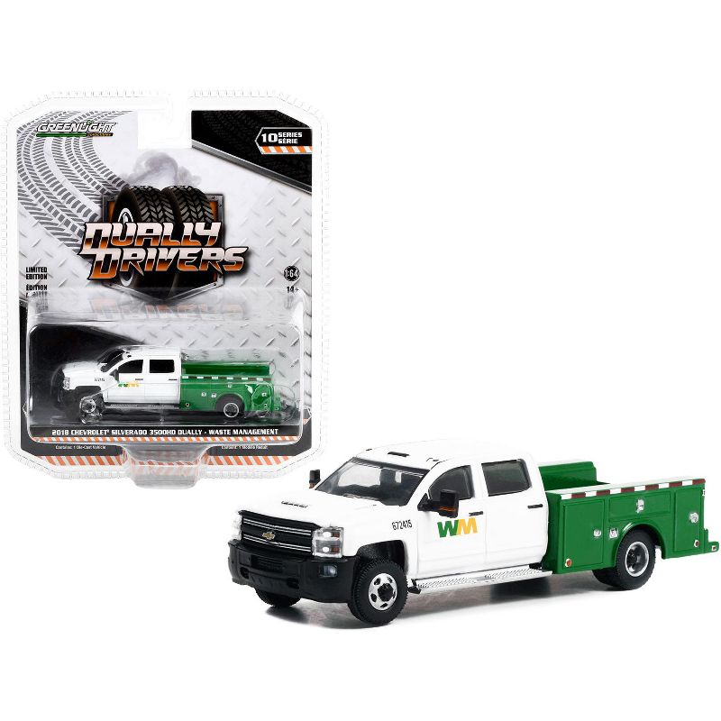 2018 Chevrolet Silverado 3500HD Dually Service Truck White and Green "Waste Management" 1/64 Diecast Model Car by Greenlight, 1 of 4