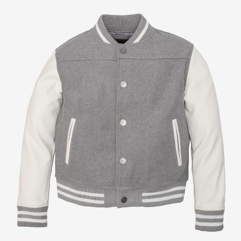 X Ray Boy's Wool Varsity Bomber Jacket With Grainy Pu Sleevees In