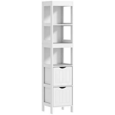 HOMCOM Narrow Bathroom Storage Cabinet, Bathroom Cabinet with Drawers & Open Shelves, Freestanding Slim Bathroom Floor Cabinet, White