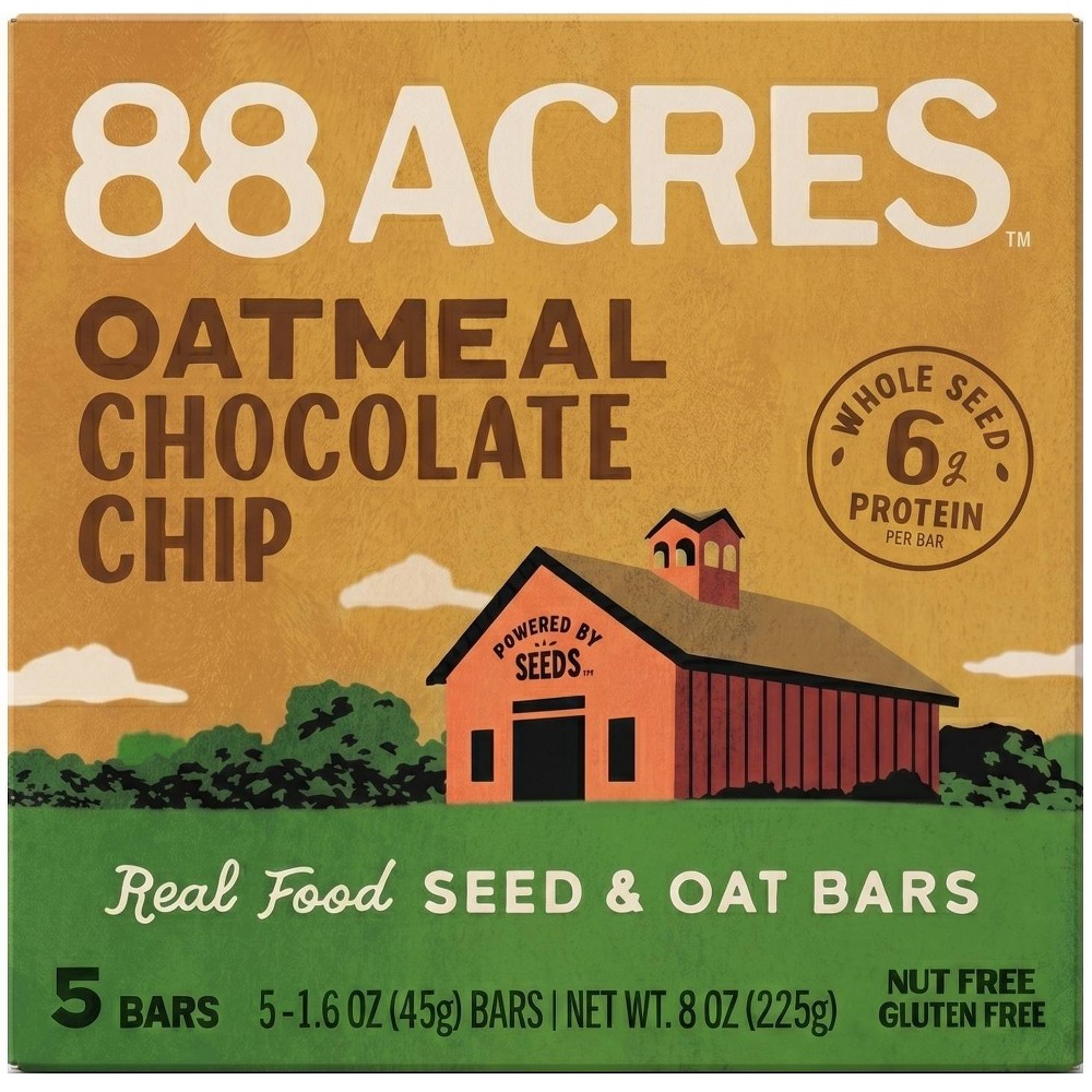 88 Acres Oatmeal Chocolate Chip Seed & Oat Granola Bars - 6g Protein - 8oz/5ct