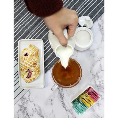 Classic White Ceramic Sugar and Creamer Set with Lid, 4-Piece
