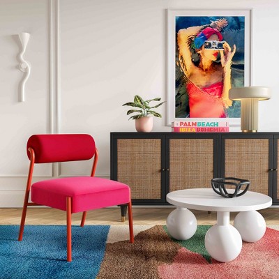 Jolene Hot Pink Velvet and Pine Accent Chair