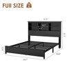 Full Size Bed Frame with Bookcase Headboard, Full Platform Bed with 2-tier Storage & Charging Station, No Box Spring Needed Easy Assemble，Black - 2 of 4