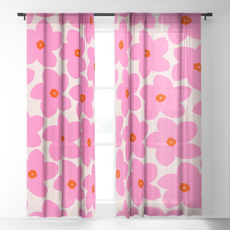 Daily Regina Designs Abstract Retro Flower Pink Set of 2 Panel Sheer Window Curtain - Deny Designs, 3 of 7