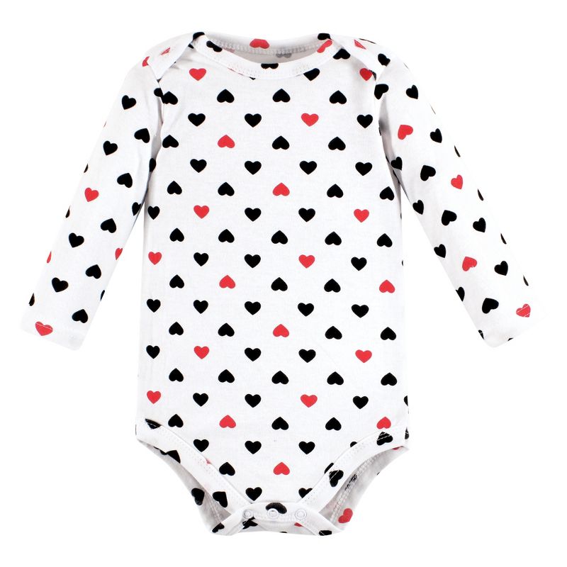 Hudson Baby Infant Girl Cotton Long-Sleeve Bodysuits, Girl Mommy Red Black 3-Pack, 4 of 6