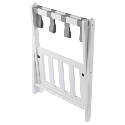 White Folding Wood Luggage Rack with Shelf