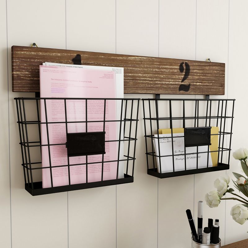 Hanging Double Wire Basket Organizer- Wall Mount Storage, Rustic Style Multi-Use Bins for Entryway, Office & Home Decor by Lavish Home, 1 of 9