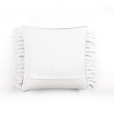 Gray and White Cotton Tassel Decorative Pillow Cover, 20" x 20"