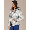 INSPIRE CHIC Women's Casual Shiny Pockets Hooded Winter Puffer Jackets - 3 of 4