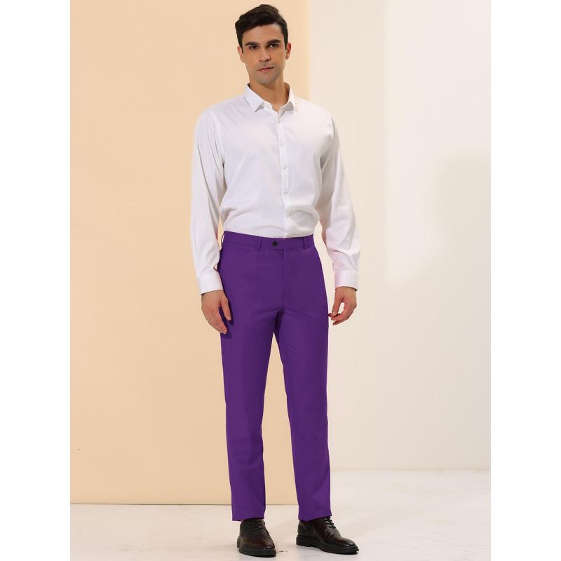 Lars Amadeus Men's Regular Fit Flat Front Chino Business Wedding Suit Pants, 4 of 7