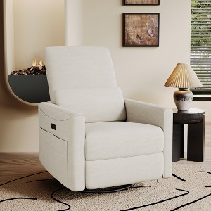 Dyonery Power Swivel Rocker Recliner, Fabric Glider Nursery Chair with Lumbar Support, USB & Type-C Ports, Small Reclining Sofa - 1 of 4