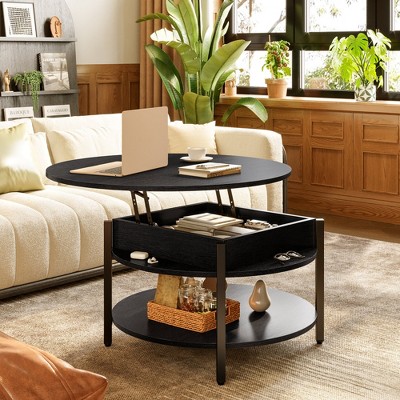 WOWLIVE 36"W Lift Top Coffee Table with Storage, Round Wood Cocktail Table for Living Room