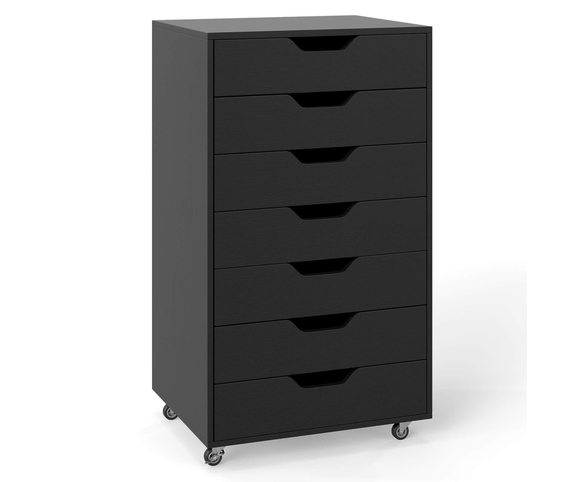 Costway 7-Drawer Chest Mobile File Cabinet Vertical Filing Organizer with Lockable Wheels Walnut/Brown/White/Black