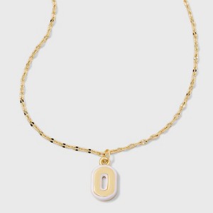 14K Gold Dipped Enamel "O" Initial Pendant Necklace - A New Day™ Gold/White - 1 of 4