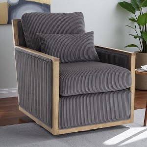 26.7" Corduroy Swivel Barrel Chair with Pillows and Metal Base - 1 of 4
