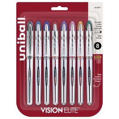 uniball Vision Elite Roller Ball Stick Pen, 0.8 mm Bold Tip, Assorted Colors, Set of 8