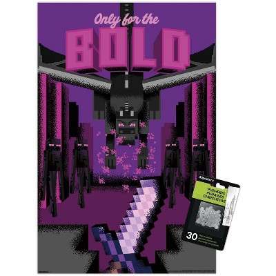 Trends International Minecraft: Discover - Only For The Bold Unframed Wall Poster Print Clear Push Pins Bundle 14.725" x 22.375"